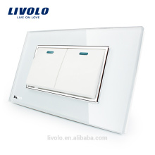 Fabricante Livolo Interruptor de panel de cristal blanco de lujo blanco Dos 2 bandas Dos pulsadores de 2 vías Inicio interruptor de pared VL-C3K2S-81